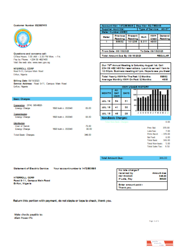 Nigerian Electricity Regulatory Commission electricity business utility bill,  SCR PSD template